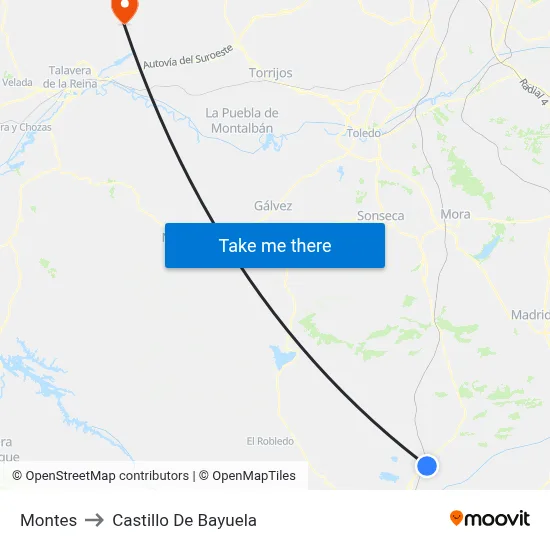 Montes to Castillo De Bayuela map