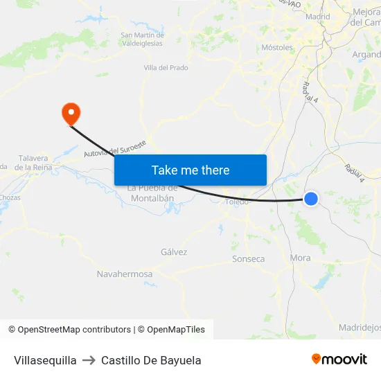 Villasequilla to Castillo De Bayuela map