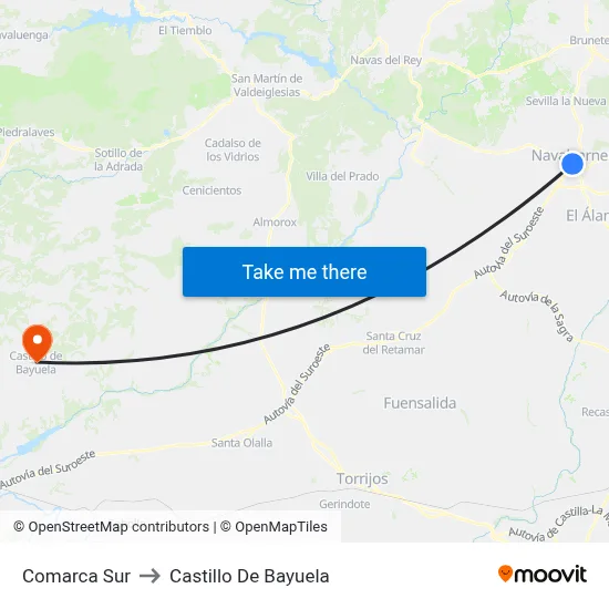 Comarca Sur to Castillo De Bayuela map