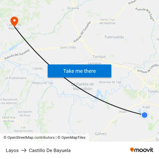 Layos to Castillo De Bayuela map
