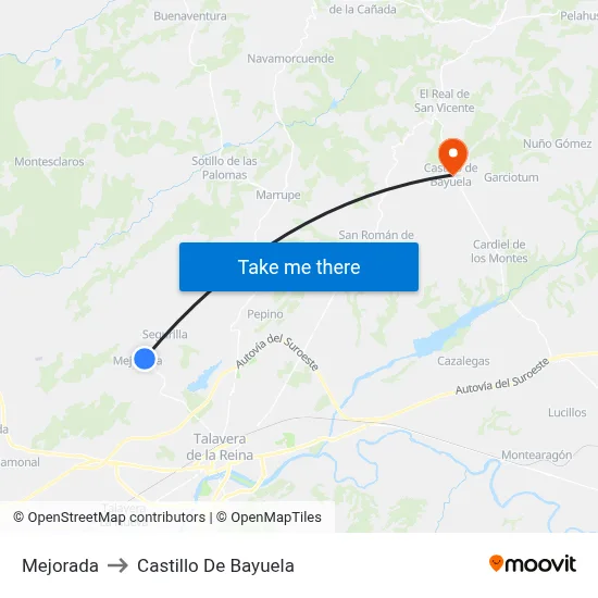 Mejorada to Castillo De Bayuela map