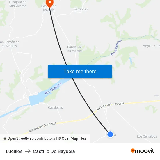 Lucillos to Castillo De Bayuela map