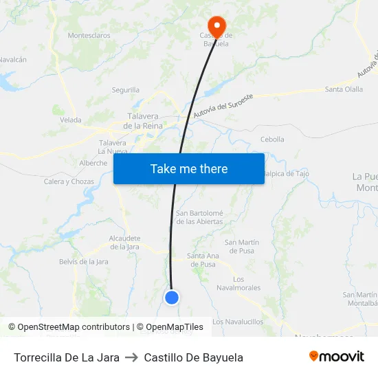 Torrecilla De La Jara to Castillo De Bayuela map