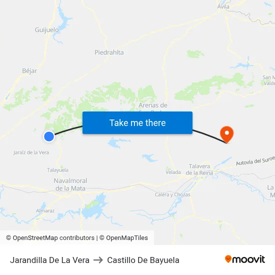 Jarandilla De La Vera to Castillo De Bayuela map