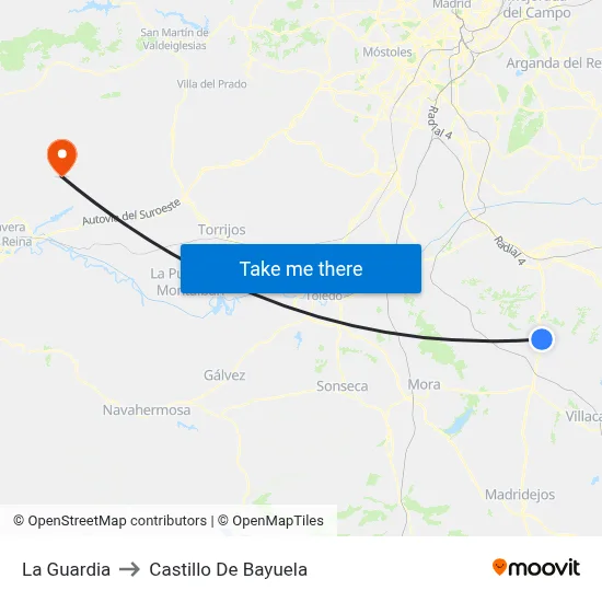 La Guardia to Castillo De Bayuela map