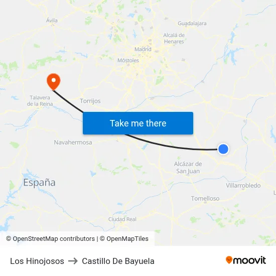 Los Hinojosos to Castillo De Bayuela map