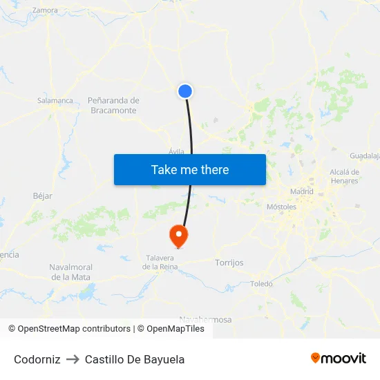 Codorniz to Castillo De Bayuela map