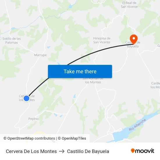 Cervera De Los Montes to Castillo De Bayuela map
