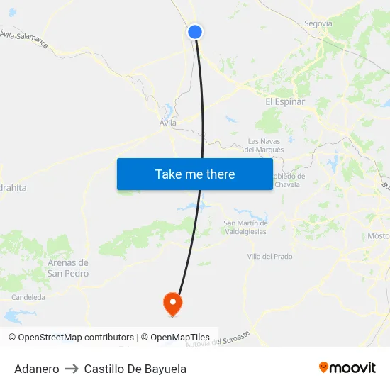 Adanero to Castillo De Bayuela map