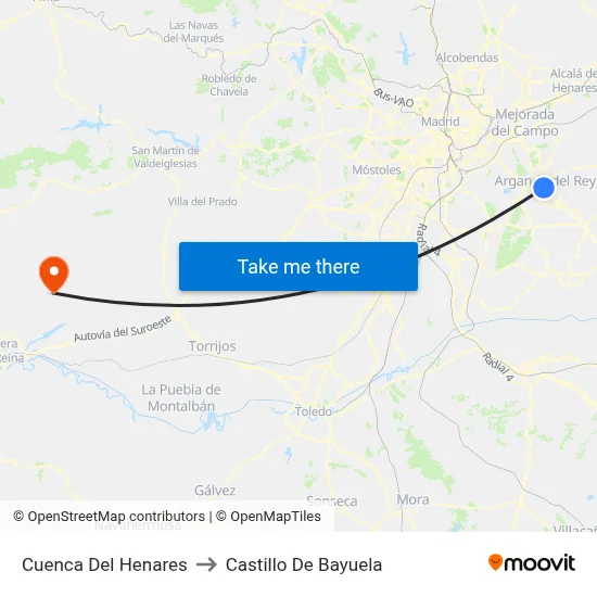 Cuenca Del Henares to Castillo De Bayuela map