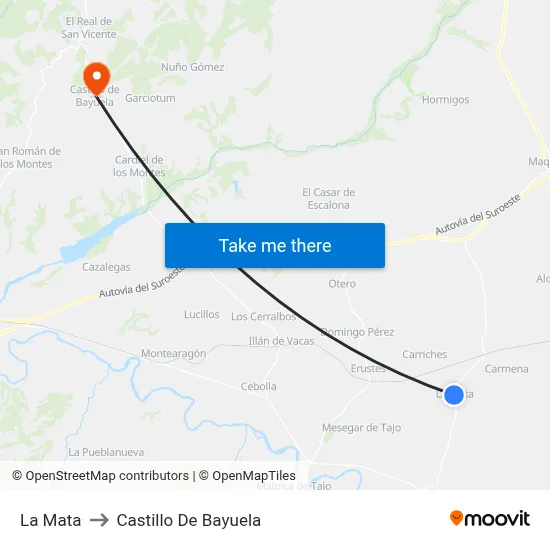 La Mata to Castillo De Bayuela map