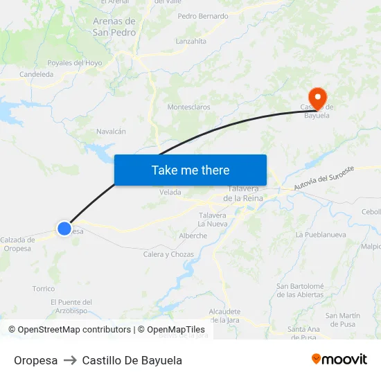 Oropesa to Castillo De Bayuela map