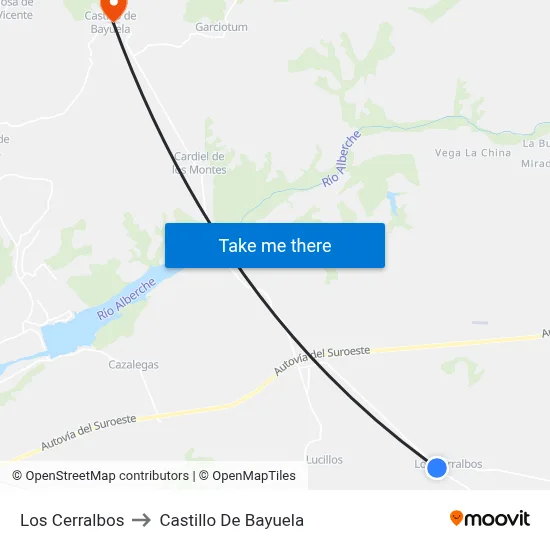 Los Cerralbos to Castillo De Bayuela map