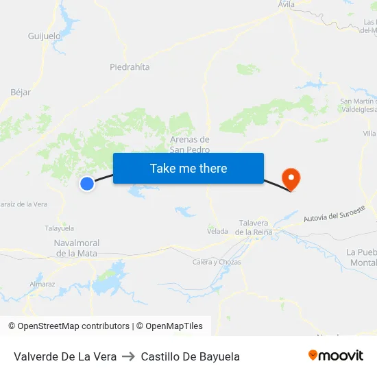 Valverde De La Vera to Castillo De Bayuela map