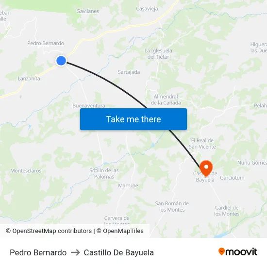 Pedro Bernardo to Castillo De Bayuela map