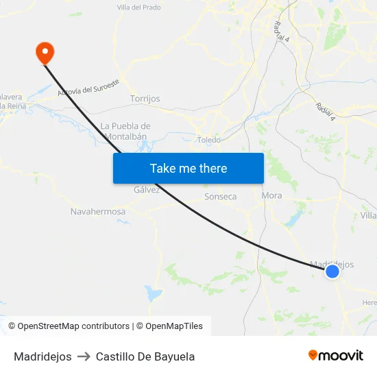 Madridejos to Castillo De Bayuela map
