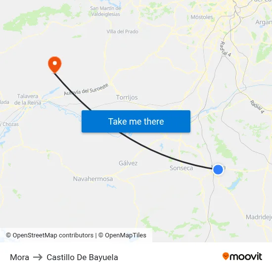 Mora to Castillo De Bayuela map