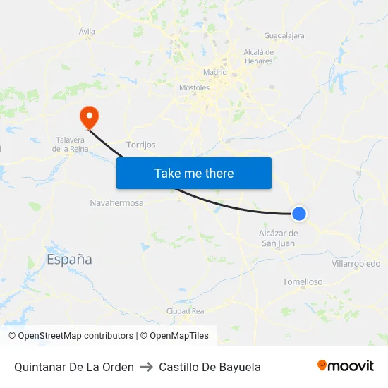 Quintanar De La Orden to Castillo De Bayuela map