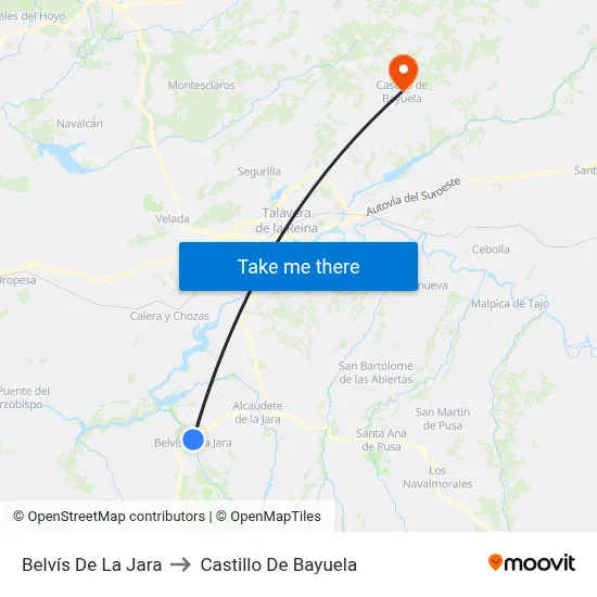 Belvís De La Jara to Castillo De Bayuela map