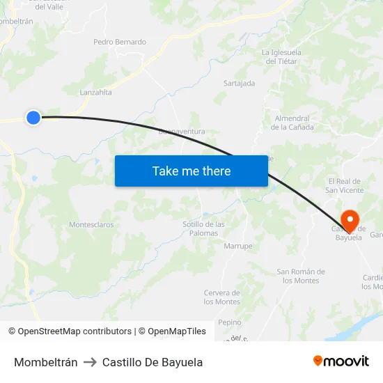 Mombeltrán to Castillo De Bayuela map