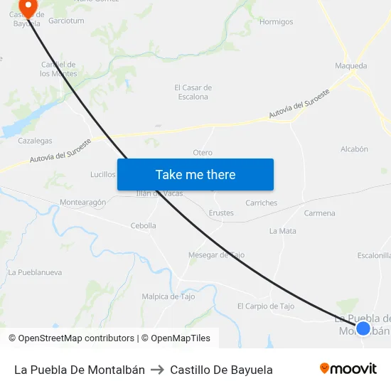 La Puebla De Montalbán to Castillo De Bayuela map