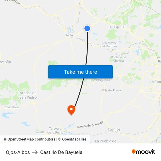 Ojos-Albos to Castillo De Bayuela map