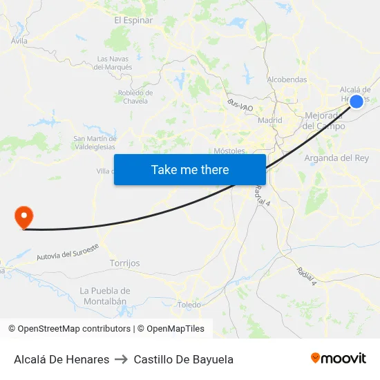 Alcalá De Henares to Castillo De Bayuela map