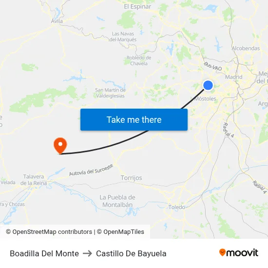 Boadilla Del Monte to Castillo De Bayuela map