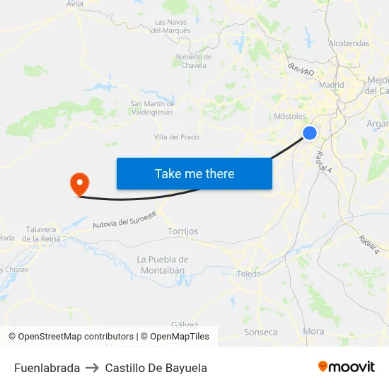 Fuenlabrada to Castillo De Bayuela map
