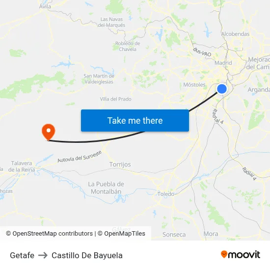 Getafe to Castillo De Bayuela map