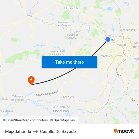 Majadahonda to Castillo De Bayuela map