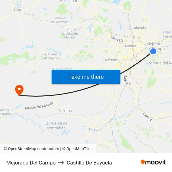 Mejorada Del Campo to Castillo De Bayuela map