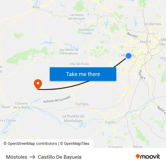 Móstoles to Castillo De Bayuela map