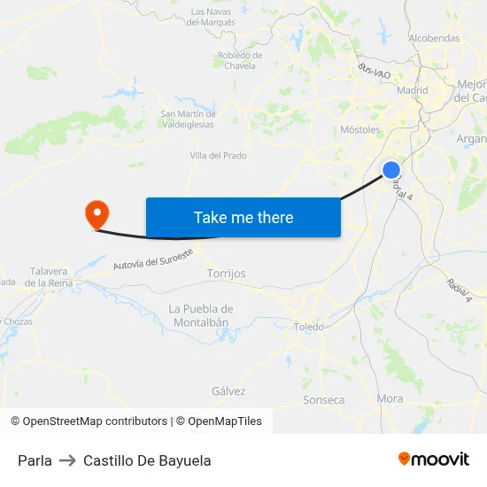 Parla to Castillo De Bayuela map