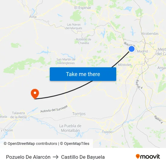 Pozuelo De Alarcón to Castillo De Bayuela map