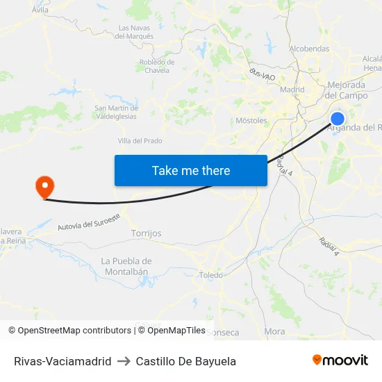 Rivas-Vaciamadrid to Castillo De Bayuela map