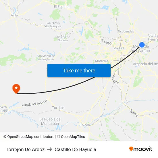 Torrejón De Ardoz to Castillo De Bayuela map