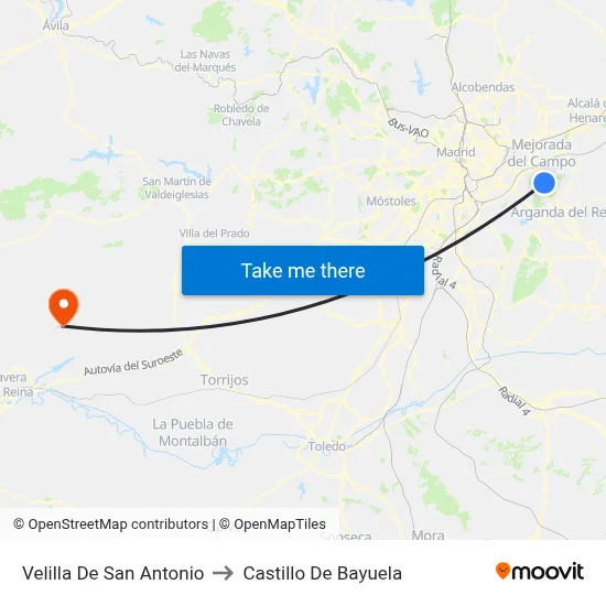 Velilla De San Antonio to Castillo De Bayuela map