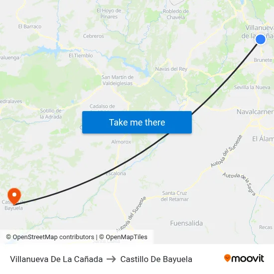 Villanueva De La Cañada to Castillo De Bayuela map