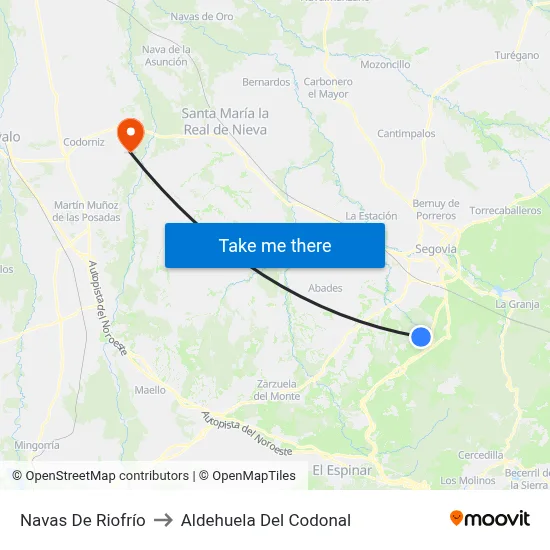 Navas De Riofrío to Aldehuela Del Codonal map