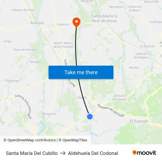 Santa María Del Cubillo to Aldehuela Del Codonal map