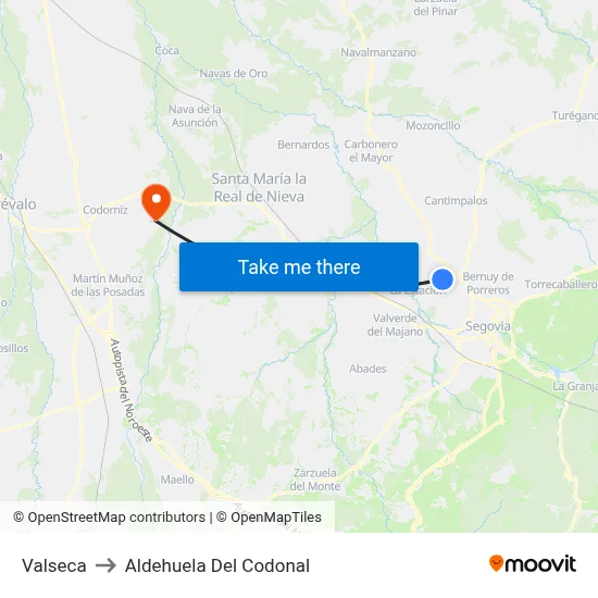 Valseca to Aldehuela Del Codonal map