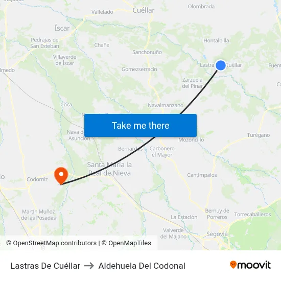 Lastras De Cuéllar to Aldehuela Del Codonal map