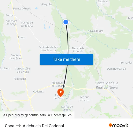 Coca to Aldehuela Del Codonal map