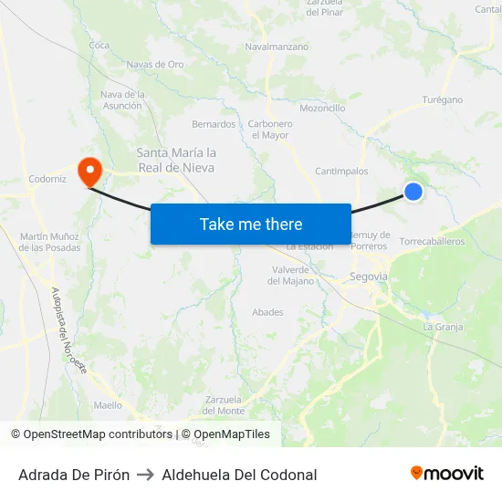 Adrada De Pirón to Aldehuela Del Codonal map