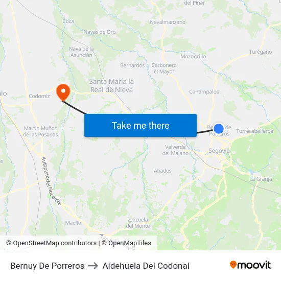 Bernuy De Porreros to Aldehuela Del Codonal map