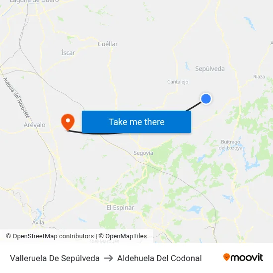 Valleruela De Sepúlveda to Aldehuela Del Codonal map