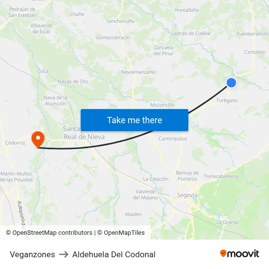 Veganzones to Aldehuela Del Codonal map