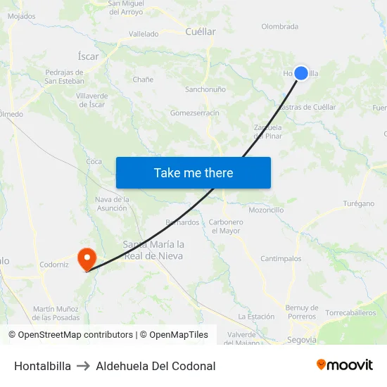 Hontalbilla to Aldehuela Del Codonal map