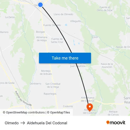Olmedo to Aldehuela Del Codonal map